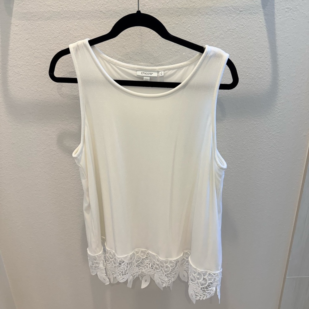 Chico's White Tank Top with Lace Detail. Size 3.